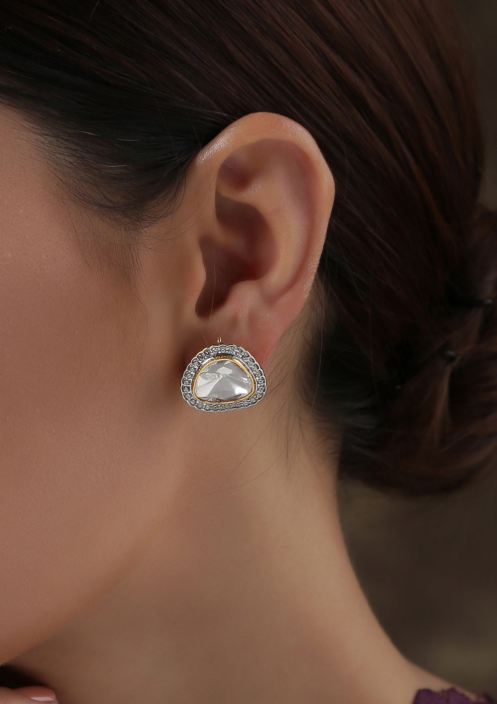 Izra Sterling Silver Medium Semi-Moissanite Polki Studs