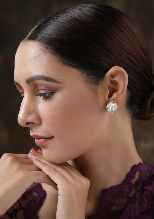 Izra Sterling Silver Small Semi-Moissanite Polki Studs