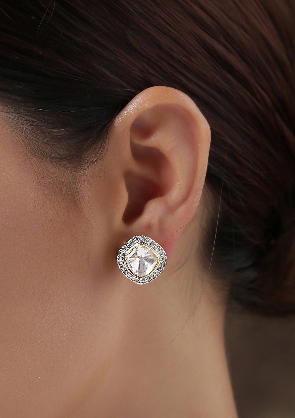 Izra Sterling Silver Small Semi-Moissanite Polki Studs