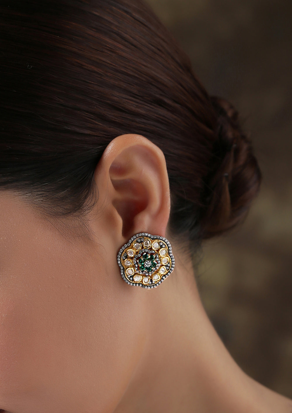 Izra Sterling Silver Green Floral Semi-Moissanite Studs