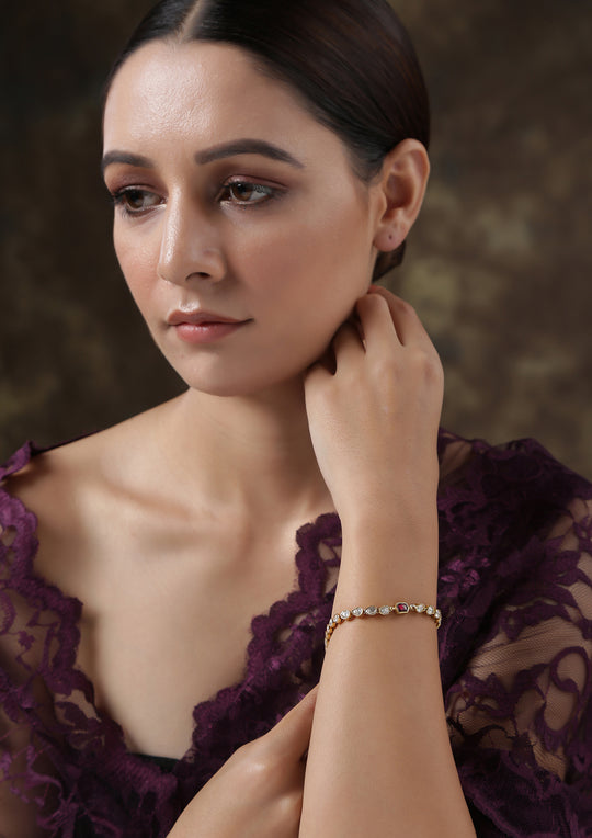 Izra Sterling Silver Delicate Single Line Gold Plated Semi-Moissanite Bracelet