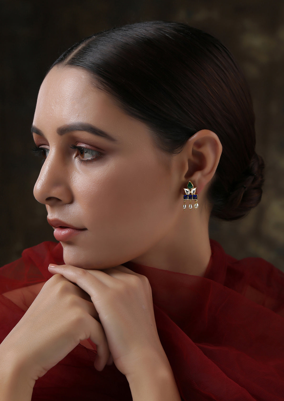 Dopehri Multicolored Leaf Hanging Studs With Pearl Drops