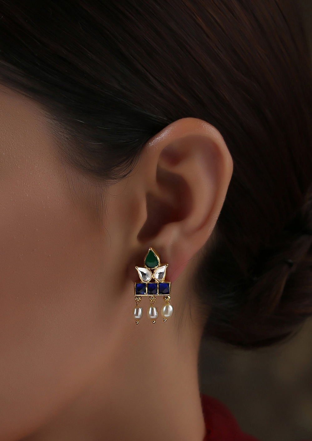 Dopehri Multicolored Leaf Hanging Studs With Pearl Drops