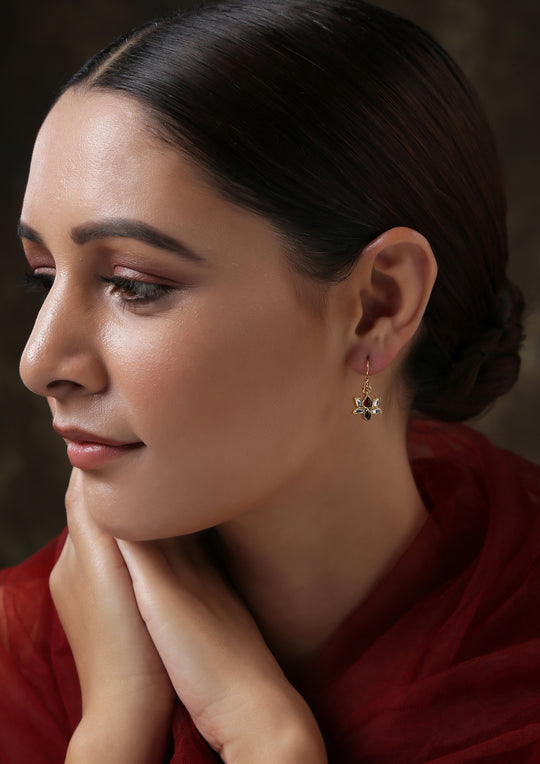 Dopehri Tiny Lotus Multicolored Fish Hook Earrings