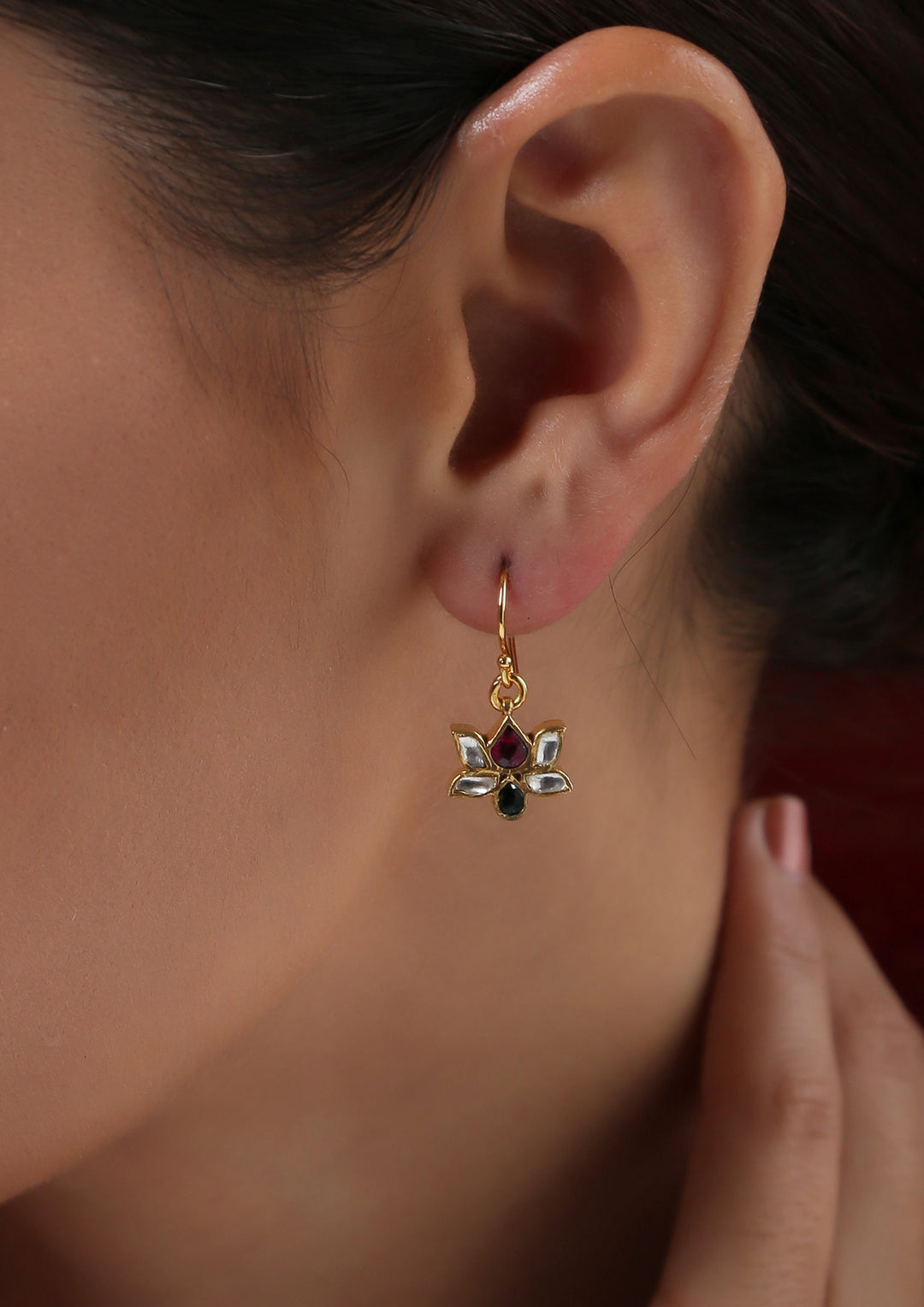 Dopehri Tiny Lotus Multicolored Fish Hook Earrings
