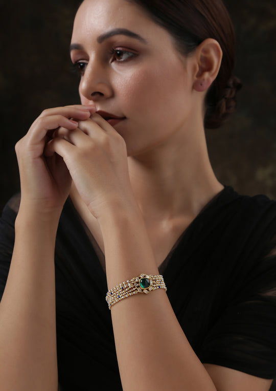 Izra Sterling Silver Onyx Layered Pearl Strings Bracelet