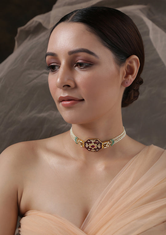 'Izra' Sterling Silver Ruby Semi-Moissanite Choker