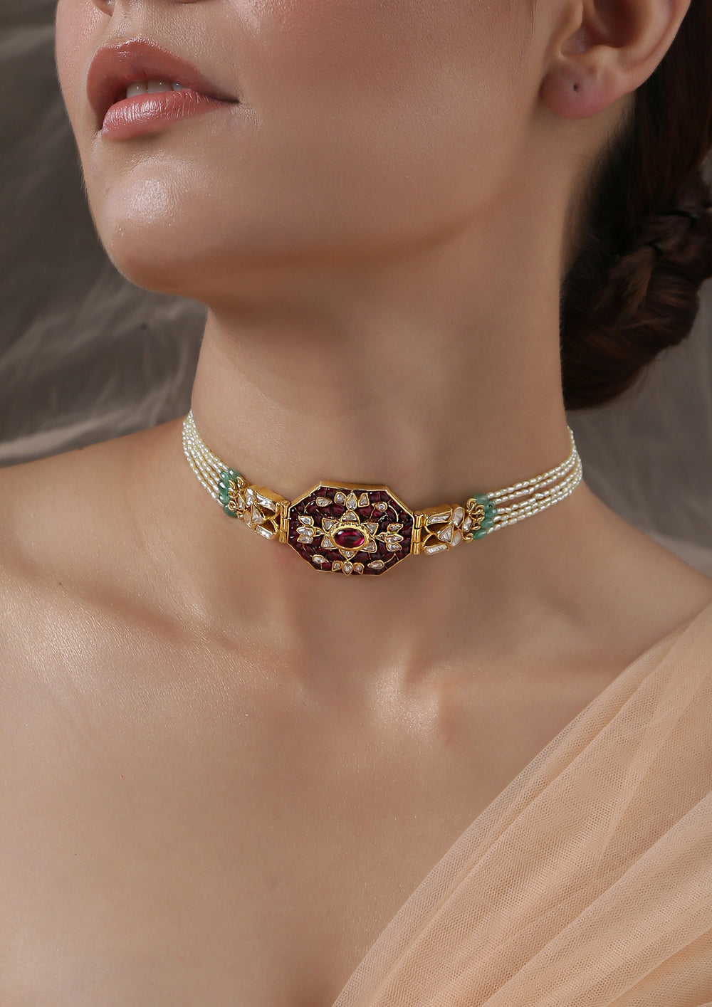 'Izra' Sterling Silver Ruby Semi-Moissanite Choker