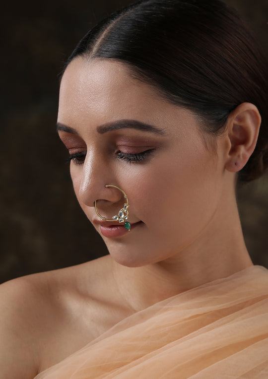 Dopehri Bird Clip On Nath With Onyx Drops