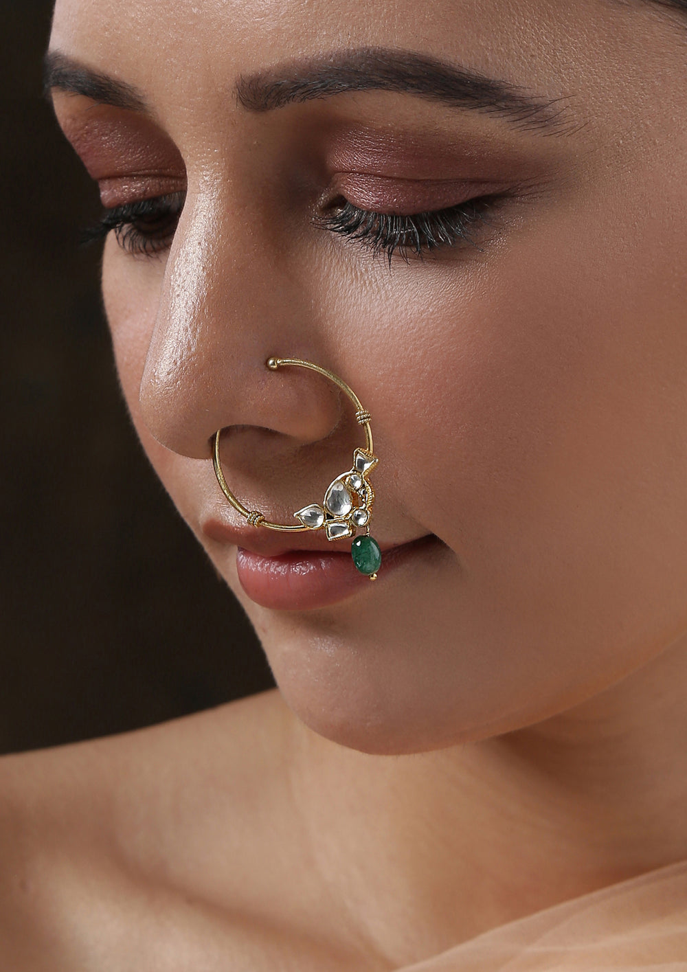 Dopehri Bird Clip On Nath With Onyx Drops