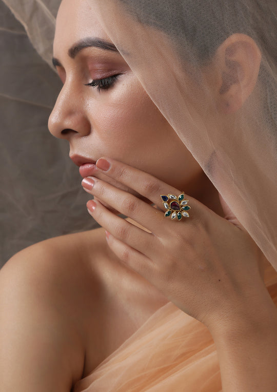 Dopehri Multicolored Floral Adjustable Ring