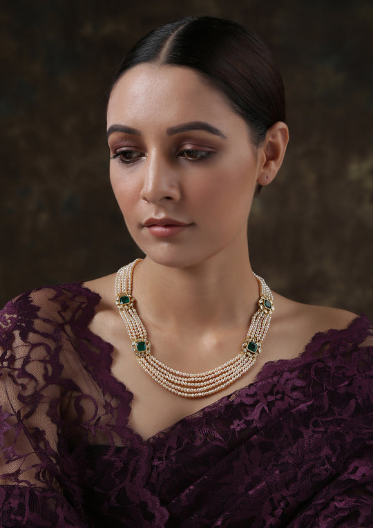 'Izra' Sterling Silver Layered Onyx And Semi-Moissanite Necklace With Pearls